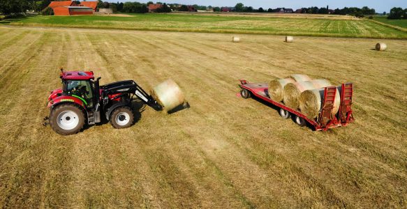 Heuballen verladen bei strahlendem Sonnenschein!